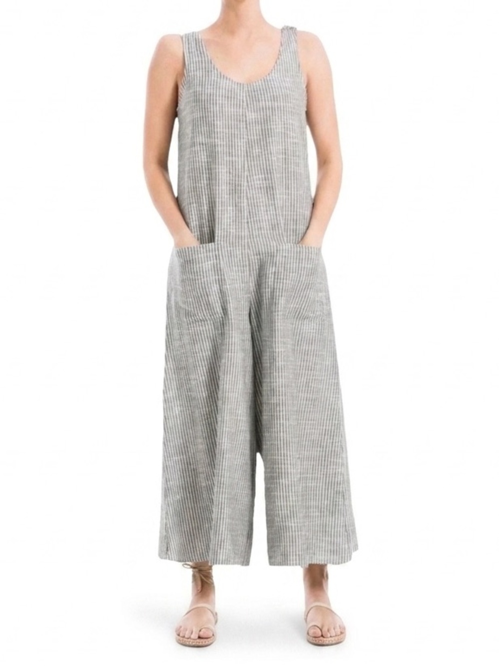MAX STUDIO Baggy Striped Wide Leg Jumpsuit - XS EUC Shoulder Snap